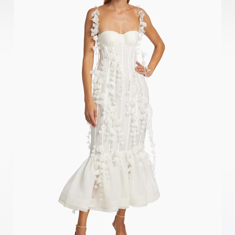 Zimmermann Petal Appliqué Linen-Silk Corset Gown